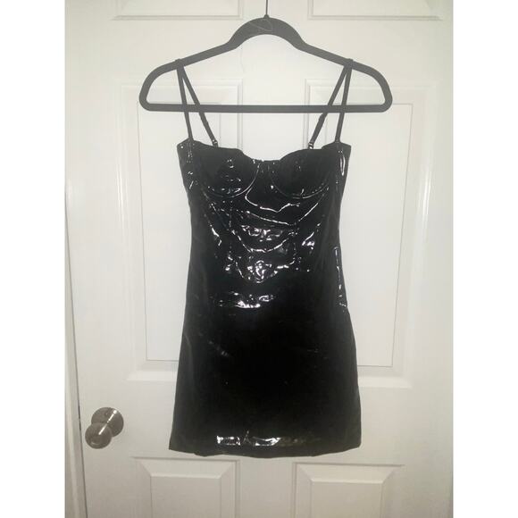 BabyBoo Charlie Mini Dress Stretch Vinyl Spagehitti Straps Club Small - Picture 1 of 6